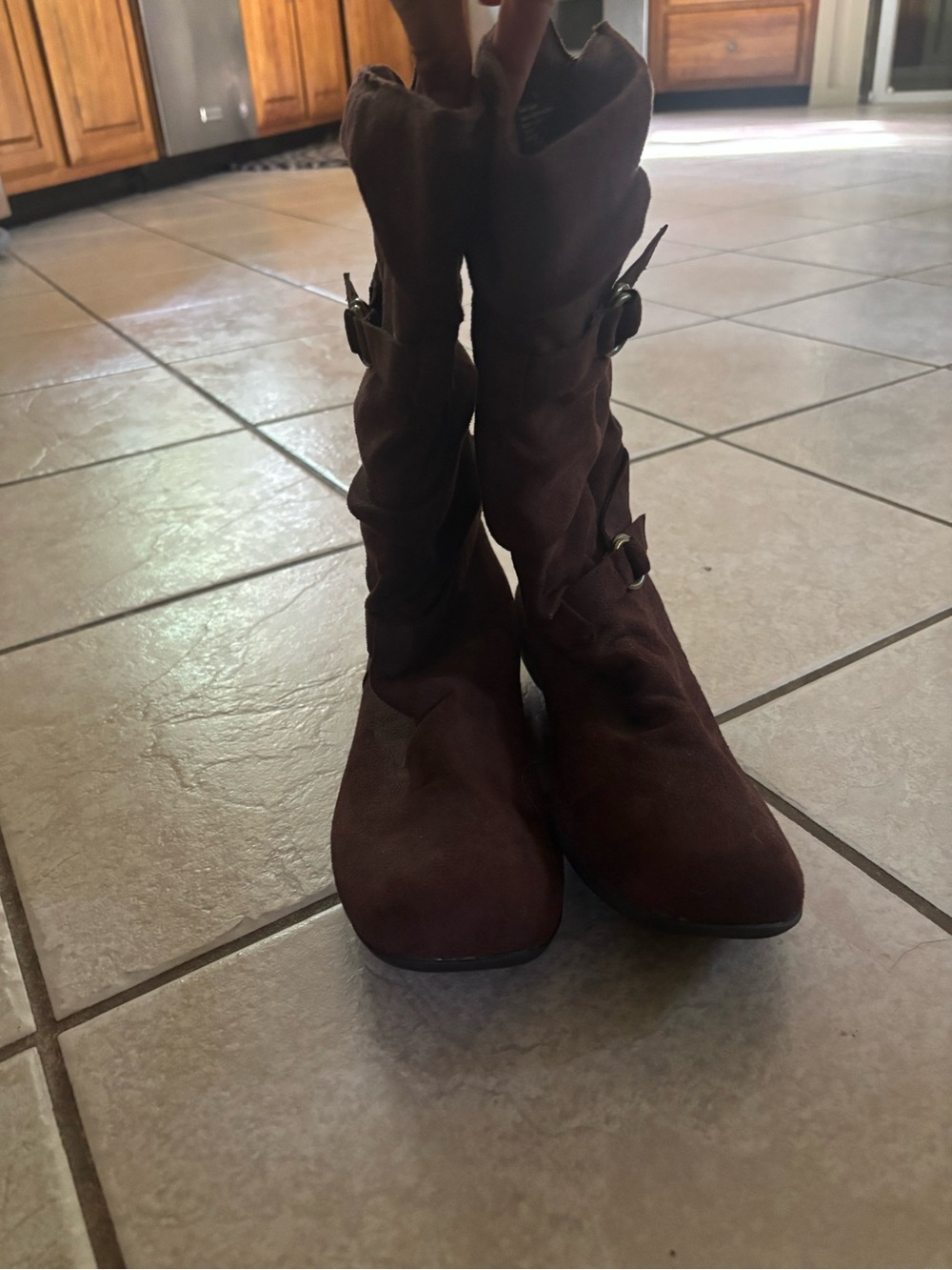 Hot Kiss Brown Suede Mid-Calf Buckle Boots